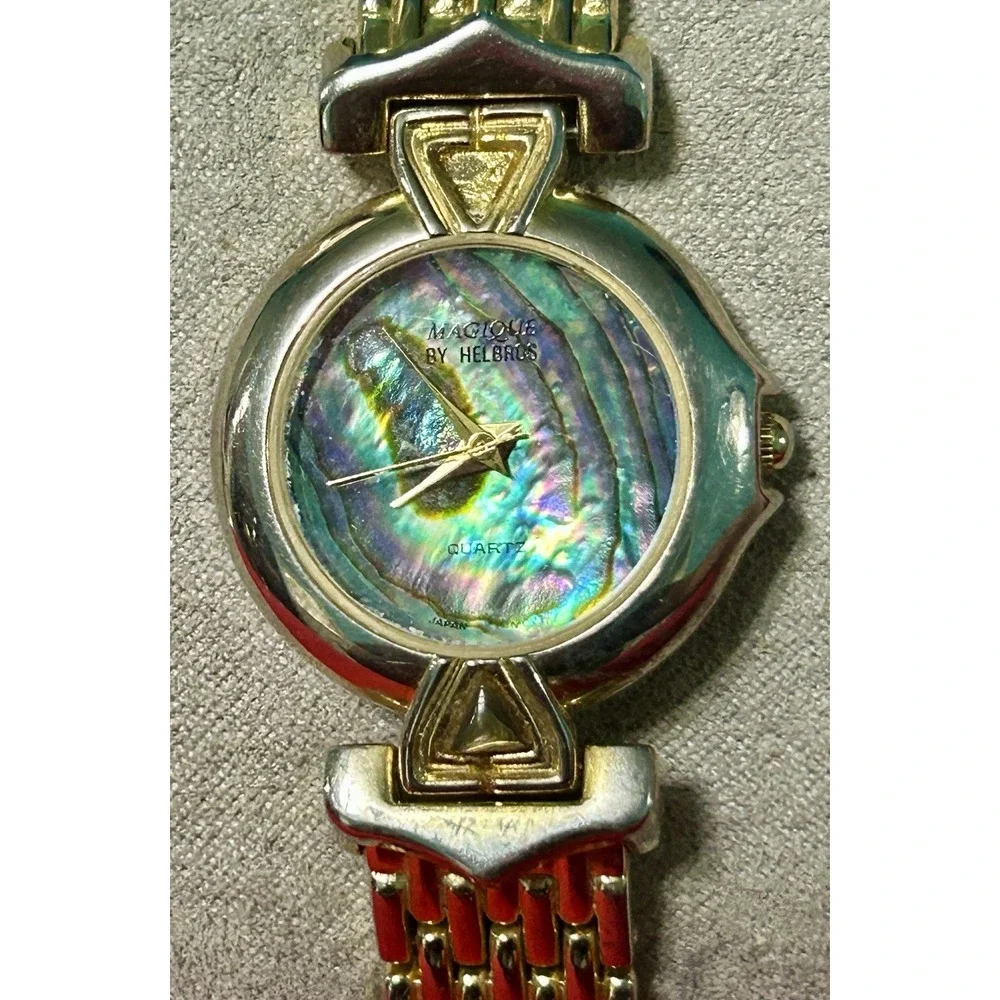 Vintage Magique Helbros MG10940Y Women's Watch Abalone Shell Dial New Battery